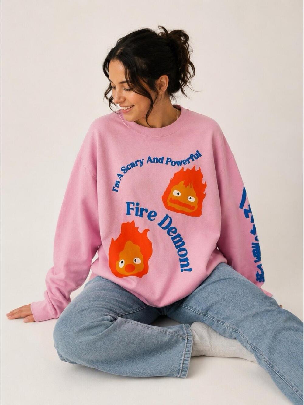Box Lunch Women’s Medium Howls Moving Castle Pullover Ghibli Calcifer 3D Graphic